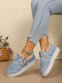 Botas casuales de algodón con estilo coreano para mujer, de nueva llegada con puntera redonda, suela gruesa y terciopelo de algodón, para otoño/invierno 2025