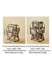 1个创意复古旋转摩天轮相框 - 4英寸/5英寸个性化家庭相框，可容纳12张照片，需自行组装，包含ABS塑料相框和随机图案插片 - 生日礼物、家居装饰、办公桌配件、情人节惊喜、复活节纪念品、客厅装饰、家庭回忆珍藏 - 銅色 - 查看 7