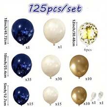 125pcs Navy Blue Gold Balloon Graland Arch Kit, Sand White Blue Gold With Confetti Balloons For New Year Graduation Birthday Wedding Party Decorations - 夜藍+金 - 查看 5