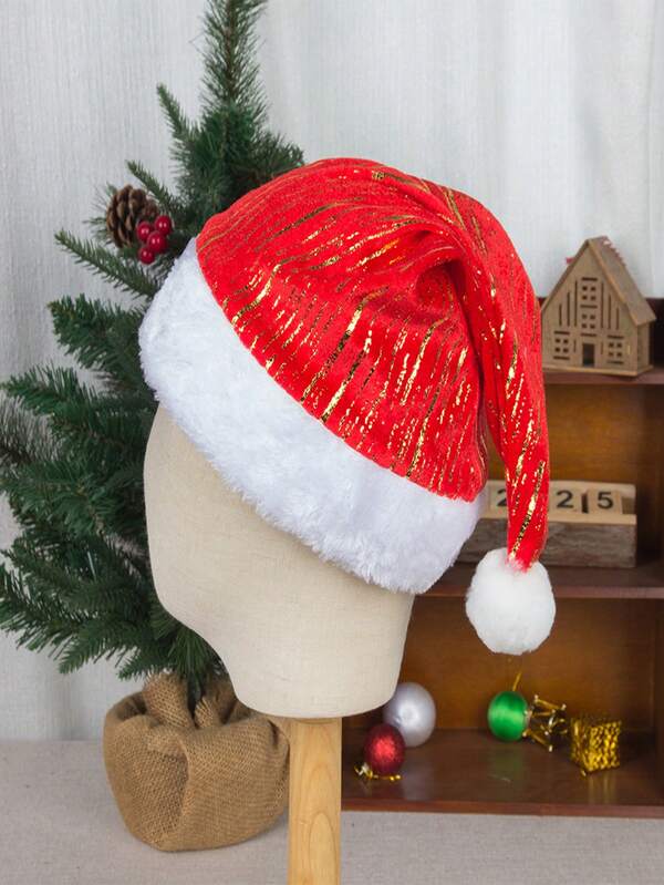 1pc New Christmas Decoration Colorful Plush Santa Hat With Metallic Trim, /Blue Home Decor Christmas Decorations Room Decor Winter