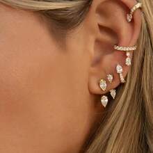 2只装不锈钢白色锆石耳钉，女士亚克力医用钢螺旋耳骨耳环 - earring - 查看 2