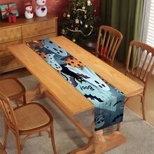 1 Stück Halloween Leinen Tischläufer, Party Feiertags Dekoration Tischläufer, Tischdecke, Halloween Outdoor Dekoration, Halloween Party Dekoration / Party Bedarf, unheimlich / gruselig, erschreckend, unheimlich, dunkel, Trick or Treat