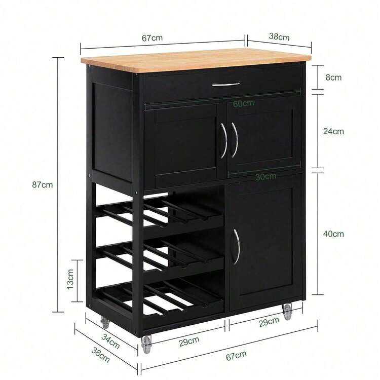 SoBuy FKW45-HG, Kitchen Storage Trolley Serving Trolley Kitchen Storage Cabinet With Stainless Steel Worktop - Black - View 2