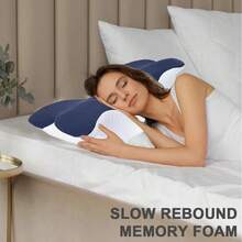 Slow Rebound Memory Foam Sleep Pillow, Suitable For Home, Bedroom, And Rest Areas. Includes An Eye Mask. Available In Two Colors. - Navy - View 3