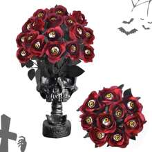 万圣节人造血玫瑰，眼球/骷髅手/蜘蛛/骷髅花束假玫瑰，适用于万圣节派对、家居装饰、酒吧恐怖氛围装饰 - 彩色 - 查看 6