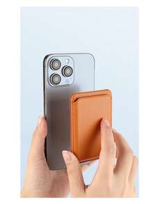 Magnetic Card Holder, Phone Holder, Card Cover, Leather, Compatible With Charging, Multifunctional Folding Clip, Portable And Invisible - Baby Pink - View 2