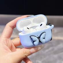 3D Butterfly Decor Purple Silicone Protective Case Compatible With AirPods