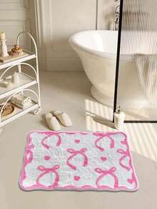 1pc Lovely Bow Design Bathroom Mat Carpet, Sweet & Cute Style Girly Carpet, Soft & Comfortable Faux Wool Carpet, Suitable For Living Room, Bedroom, Closet, Entryway, Kitchen, Bedside, Durable & Dust-Proof