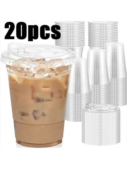 20/50 Clear Plastic Cup With Straw With Lid, Clear Drinking Cup With Lid, 17 Oz Plastic Cup, Suitable For Iced Coffee, Smoothies, Milkshakes And Any Cold Drink, Suitable For Wedding Event Parties, Outdoor Barbecues, Halloween Party,