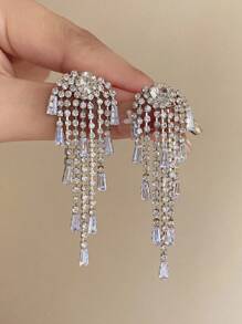 1 Pair Black Resin Long Tassel Earrings, Elegant Luxury Fashion Earrings For Women, Suitable For Gala, Formal Events