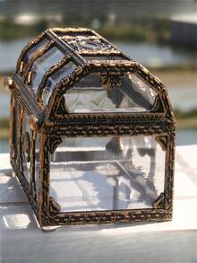 1/2pcs Vintage Pirate Treasure Chest, Transparent Plastic Storage Box, Suitable For Home Decor, Perfect For Halloween And Other Occasions, Nautical Theme, Closure, Rectangular, Decorative Storage, Smooth Surface, Halloween Decor, Room Decor, Christmas Decor, Home Christmas Gift, Christmas Ornament - Multicolor - View 6