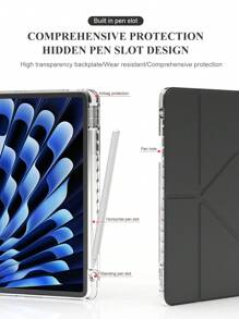 1个Y型折叠亚克力透明保护壳，兼容iPad 5/6/7/8/9/10代/11（A16 2025）/Air4 10.9英寸/Air5 10.9英寸/Air6/Air7/Air11（M2/M3）/Air13/Pro 11英寸/Pro 12.9英寸/iPad Mini 6/7代，智能支架/自动唤醒，黑色 - 黑色 - 查看 5