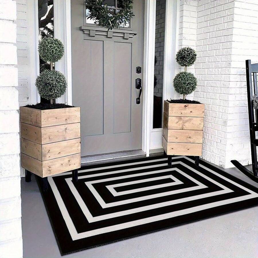 Black And White Striped Floor Mat, Farmhouse Geometric Indoor Outdoor Carpet, Washable Foldable Entry Mat, Suitable For Front Door/Living - đầy màu sắc - Xem 1