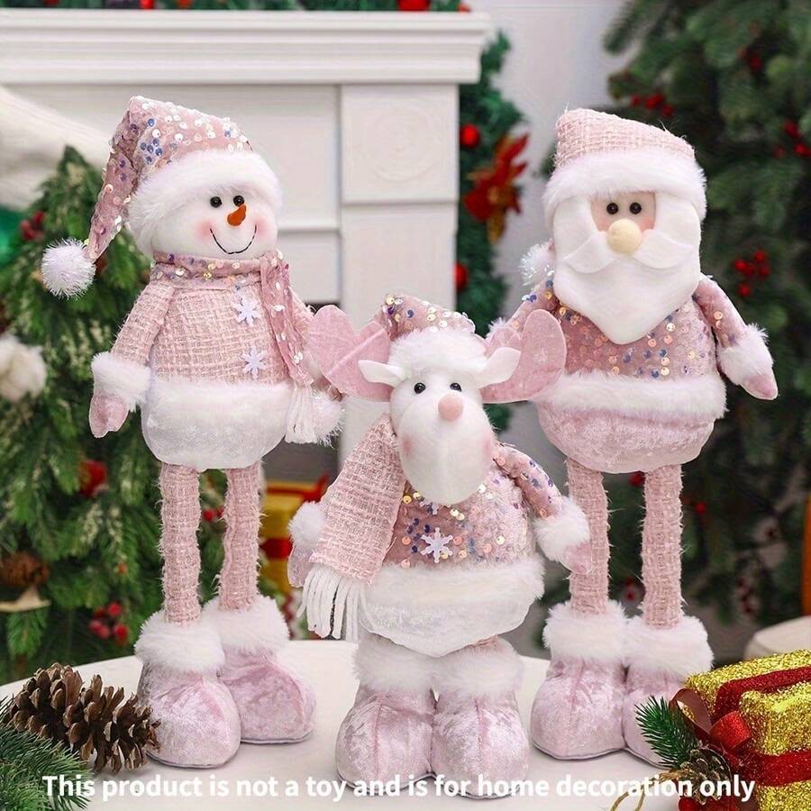 1pc Adjustable Height Charming Pink Snowman, Santa Claus & Reindeer Christmas Decor, Holiday Home & Office Decoration, Christmas Ornament, Window Display Prop, Thanksgiving & Christmas Gift