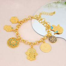 时尚迪拜嘻哈珠宝手镯 21k镀金中东伊斯兰幸运手镯 土耳其女士复古派对珠宝 - Pendant Bracelet - 查看 10