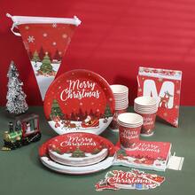 117 Peças/Conjunto Suprimentos Descartáveis para Festa com Tema de Natal, Inclui Copos de Papel, Pratos, Guardanapos - Multicolorido - Visão 3