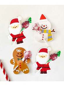 100/50pcs Christmas Lollipop Paper Cards Santa Snowman Penguin Gingerbread Man Candy Gift Bag Packaging Party Decoration, DIY Package Wrapping For Christmas Party Supplies, Christmas Party Favors, Holiday Party Decor Gift Wrapping - View 5