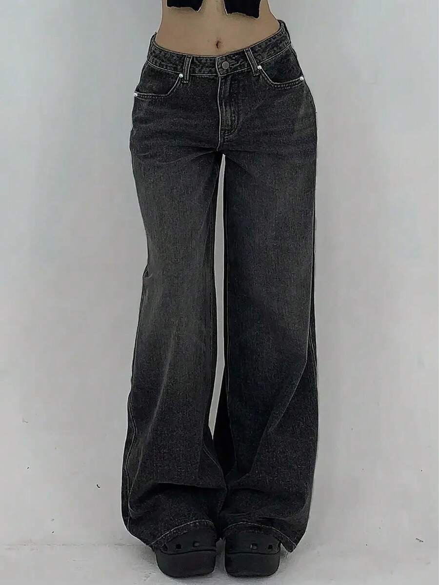 Fashionable Black Denim Jeans For Teenage Girls - Black - View 1