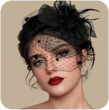 Fascinators Hats Women Tea Party Hat Mesh Headband Vintage Lace Cocktail Headwear Hair Clip Church - 黑色 - 查看 1