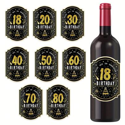 12-Piece 18/20/30/40/50/60/70/80 Party Wine Bottle Stickers, DIY Non-Stick Wine Bottle Decoration Stickers, Golden Digital Printed Age Decoration Stickers, Durable Material And Easy To Stick, Suitable For Birthday Party Decoration And Anniversary Celebration, Decorating Wine Bottles In Theme Birthday Party Celebration Activities,