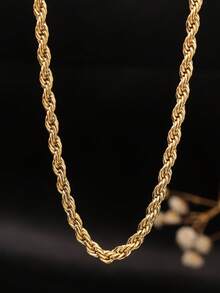 1pc 24K Gold Twist Chain Bracelet, Titanium Steel Hypoallergenic Adjustable Multilayer Stacking Bracelet, Birthday Gift For Friends & Couples, Spring/Summer 2025 - Gold Twist Necklace - View 1