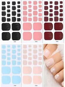 110片装闪亮脚趾全贴甲贴 5张春夏金属青瓷色自粘脚趾甲油贴条 闪亮亮片美甲奢华自粘甲贴 女士女孩日常DIY美甲 - 彩色 - 查看 4