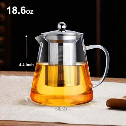 Glass Teapot 18.6oz/550ml, Tea Pot With Removable Infusers For Loose Tea,  Glass Tea Kettle Tea Maker Stovetop For Camping