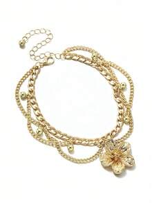 Gold Anklets For Women, Golden Flower Layered Beaded Anklet Statement Bracelet For Summer Beach Vacation Waterproof Accessories Jewelry Gifts - Vàng - Xem 10