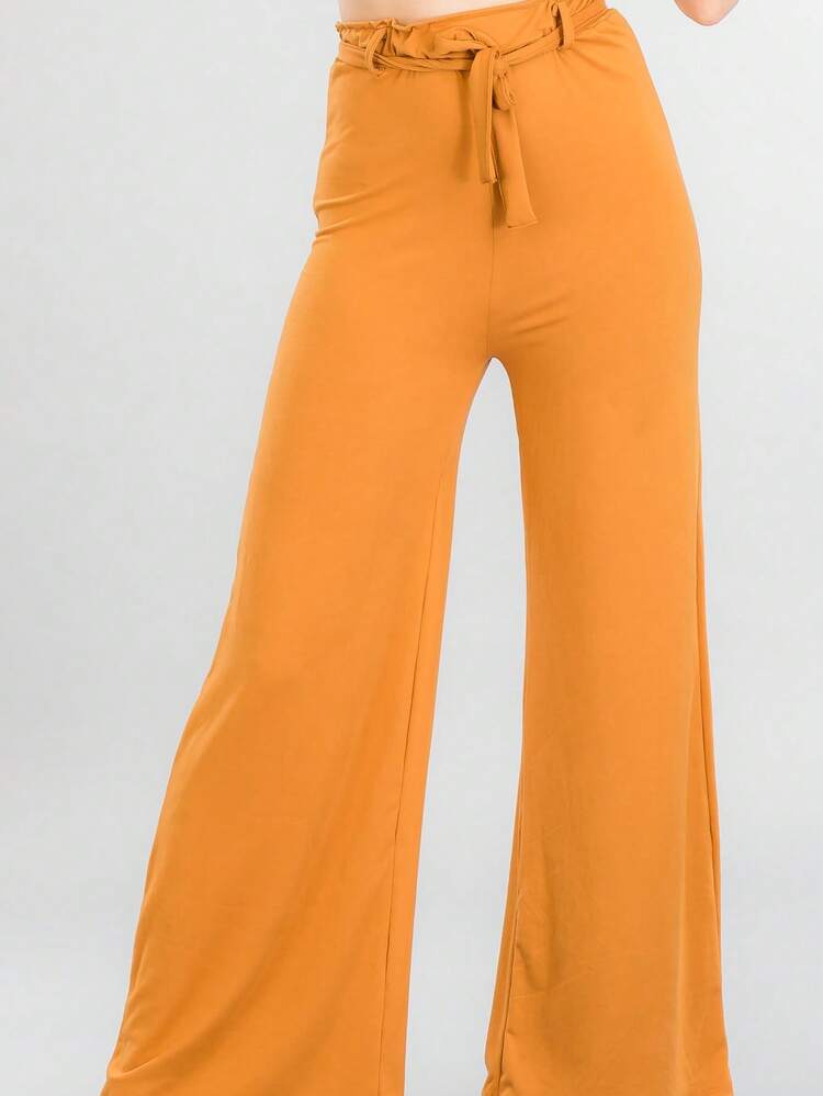 Pantalones anchos básicos informales de color liso con lazo para mujer, primavera, verano y otoño - Suricata - Añade 2