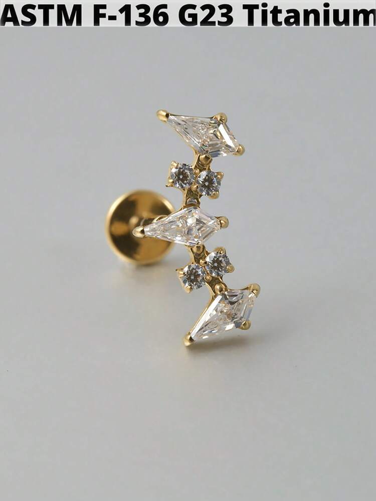 1 件 G23 钛金五角形锆石唇钉内螺纹 CZ 耳钉耳软骨耳屏耳轮耳环耳垂穿孔珠宝 - 如圖 - 查看 20