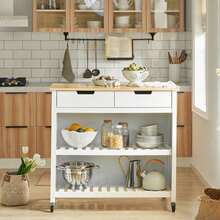 SoBuy Kitchen Island FKW74-WN - White+Khaki - View 3
