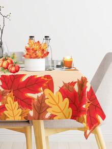 1pc Autumn Harvest Maple Leaf Tablecloth, Happy Thanksgiving Decoration Table Cloth, Harvest Festival Party Table Cover, Thanksgiving Party Supplies, Rustic Farmhouse Decoration, Thanksgiving Outdoor Decoration, Fall Gathering Disposable Tablecloth, Kitchen & Dining Room Decoration, Autumn Home Decoration, Room Decoration, Party Favors