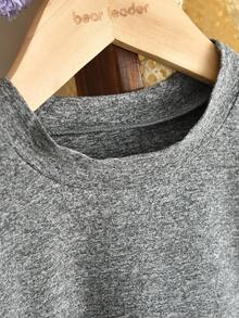 Kleine Mädchen Winter 2 Stücke Kleidungssets Einfarbig Langarm Basic Tops Und Spitzen Weste Kleid Lässig Kleidung - Grau - Übersicht 3