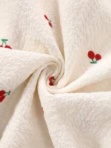 3件套皱红樱桃印花短袖开衫、短裤和长裤睡衣套装 - 杏色 - 查看 3