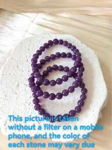 1Pc Elegant Amethyst Gemstone Elastic Bracelet For Men Women- Handcrafted Unisex Wristband Accessory Ideal For Gift & Daily Wear