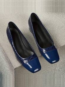 3 Cores Salto Alto Grosso Feminino - Bico Quadrado, Couro Sintético e Sola de Borracha, Salto, Outono, Versátil Sapato Formal para Todas as Estações