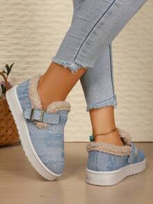 Botas casuales de algodón con estilo coreano para mujer, de nueva llegada con puntera redonda, suela gruesa y terciopelo de algodón, para otoño/invierno 2025