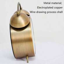 1 件复古风格创意时钟，双铃闹钟，电镀金属工艺，数字台钟，适合家庭卧室客厅装饰（不含电池） - 金色 - 查看 9