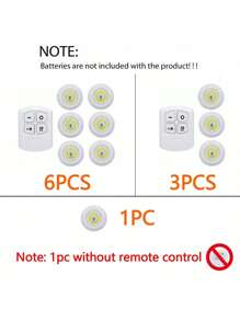 6 件/3 件/1 件智能无线 LED 橱柜灯 COB 夜灯带遥控器 LED 壁橱灯冰球灯，可调光橱柜下室内照明适用于柜台厨房衣柜