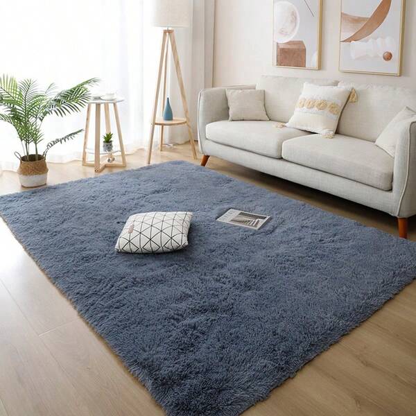 Modern Indoor Soft Rug For Living Room Bedroom Dorm Polyester Tufted Throw Runner Rug Kids Room Home Decorative Plush Fluffy Furry Fur Area Rugs Blue Gray Lightweight Comfy Nursery Floor Carpet