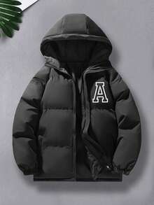 1pc Teenage Boys/Teen Boy Fashionable Loose Casual Outdoor Letter Print Decorative Party Thick Hoodie Jacket, Winter - Black - View 1