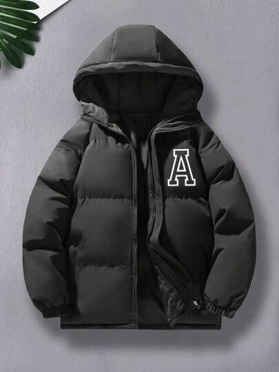 1pc Teenage Boys/Teen Boy Fashionable Loose Casual Outdoor Letter Print Decorative Party Thick Hoodie Jacket, Winter