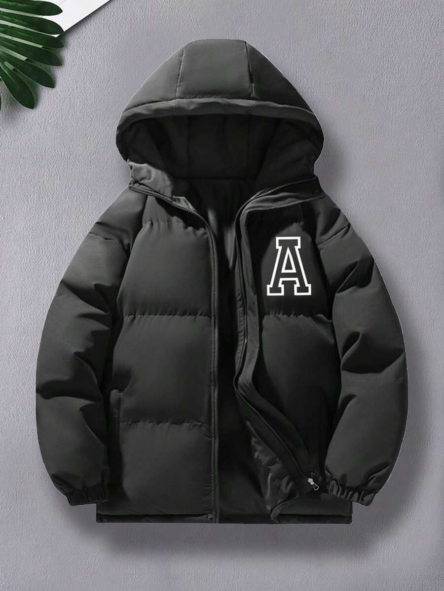 1pc Teenage Boys/Teen Boy Fashionable Loose Casual Outdoor Letter Print Decorative Party Thick Hoodie Jacket, Winter - Black - View 1