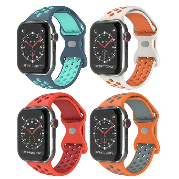 St. Siabe 4-teiliges Damen- und Herren-Modearmband, sportlich, weich und bequem, atmungsaktiv, zweifarbig, mit Silikon-Schnalle, kompatibel mit Apple Watch Bändern 38mm, 40mm, 41mm, 45mm, 44mm, 42mm, 49mm, vielseitig einsetzbar als Lässig-Armband, Armband, Partyarmband, Urlaubsgeschenk, mit Zubehör-Ersatzarmband für Apple Watch Ultra Series 9/8/7/6/5/SE/4/3/2/1
