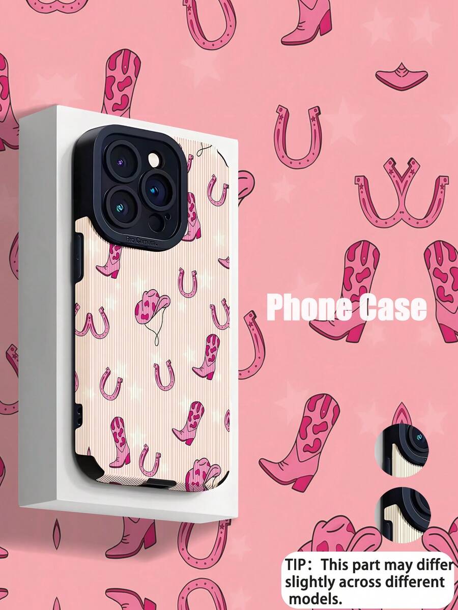 1pc Fashionable Cute Western Cowboy Hat Pattern Vertical Stripe Faux Leather Soft Protective Phone Case Compatible With Apple And 16/16PLUS/16PRO/16PROMAX - Multicolor - View 1