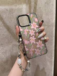 Ốp điện thoại màu hồng họa tiết hoa, cá nhân hóa, tương thích với iPhone 16 Pro Max, 15/14 Plus, 13, 12, 11. - Khung đen Xám bạc - Xem 5