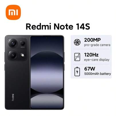 Xiaomi 小米 Redmi Note 14S 国际版智能手机 NFC 200MP 专业级 AI 相机系统 67W HyperCharge 配备 5000mAh 电池 MediaTek Helio G99-Ultra Corning® Gorilla® Glass 5 120Hz 护眼显示屏 安全的屏幕指纹传感器 6.67 英寸 AMOLED 显示屏 支持可扩展存储：高达 1TB IP64 小米 HyperOS