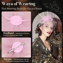 Fascinators Hats Women Tea Party Hat Mesh Headband Vintage Lace Cocktail Headwear Hair Clip Church - 粉色 - 查看 3