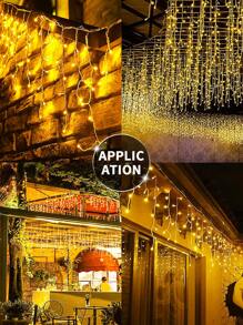 1pc Solar-Powered String Lights, 97/160 LED Solar Icicle String Lights, Outdoor Waterproof Fairy Lights ,Curtain String Light For Garden, Yard, Halloween, Christmas, Thanksgiving, Parties, Camping, Weddings & Birthdays - Waterproof, 8 Flashing Modes