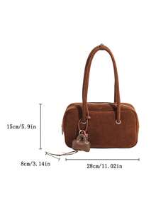 Túi đeo vai nữ kiểu retro màu trơn bằng da PU, nhiều ngăn, dung tích lớn, kèm mặt dây chuyền có thể tháo rời. - màu nâu - Xem 8